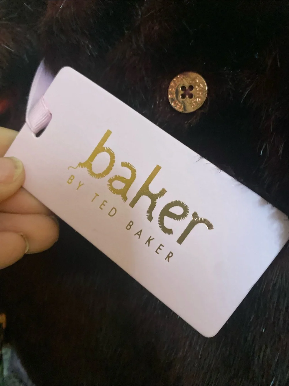 Ted Baker Deep Mahogany Faux Fur Capelet with Decorative Button NWT Sz 6/12 mths